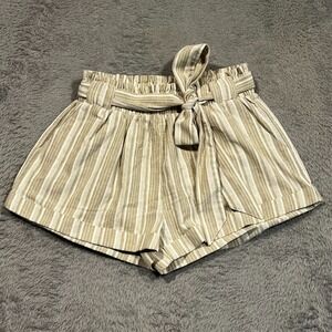 Oddy Pull On Paperbag Shorts Women's S‎ Striped Elastic Waist Tie Belt